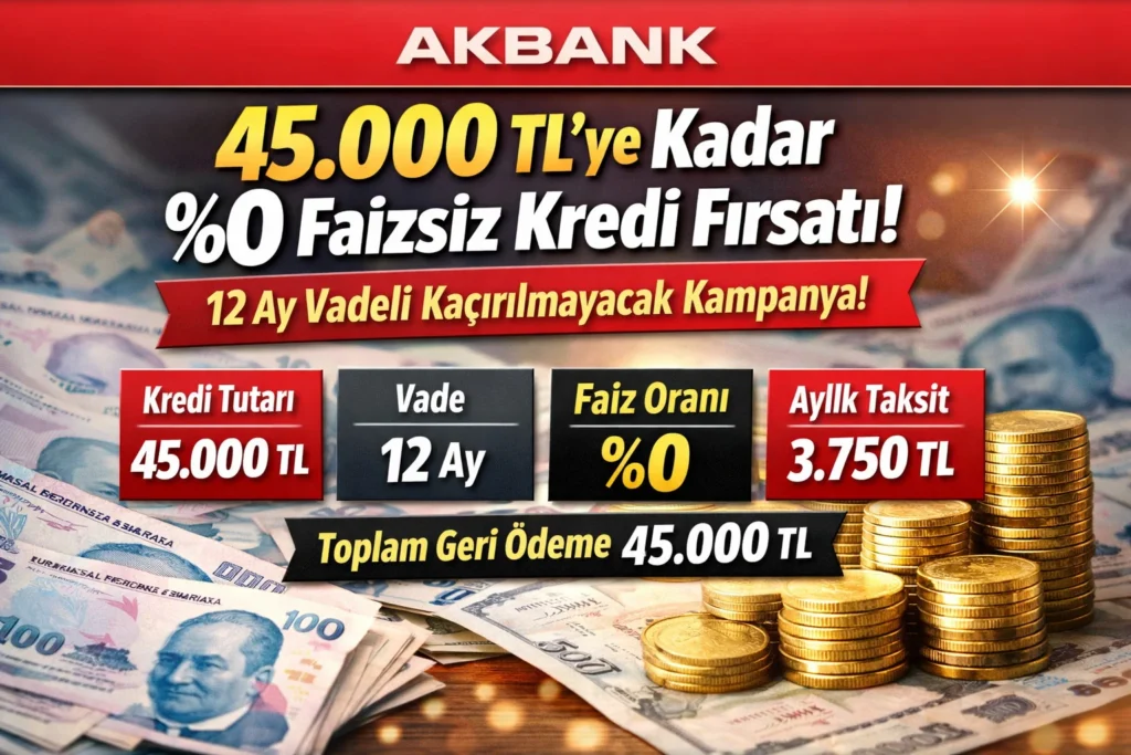 O banka yüzde sıfır faizle 45.000 TL kredi veriyor 1 yüzde sıfır faizle 45.000 TL kredi