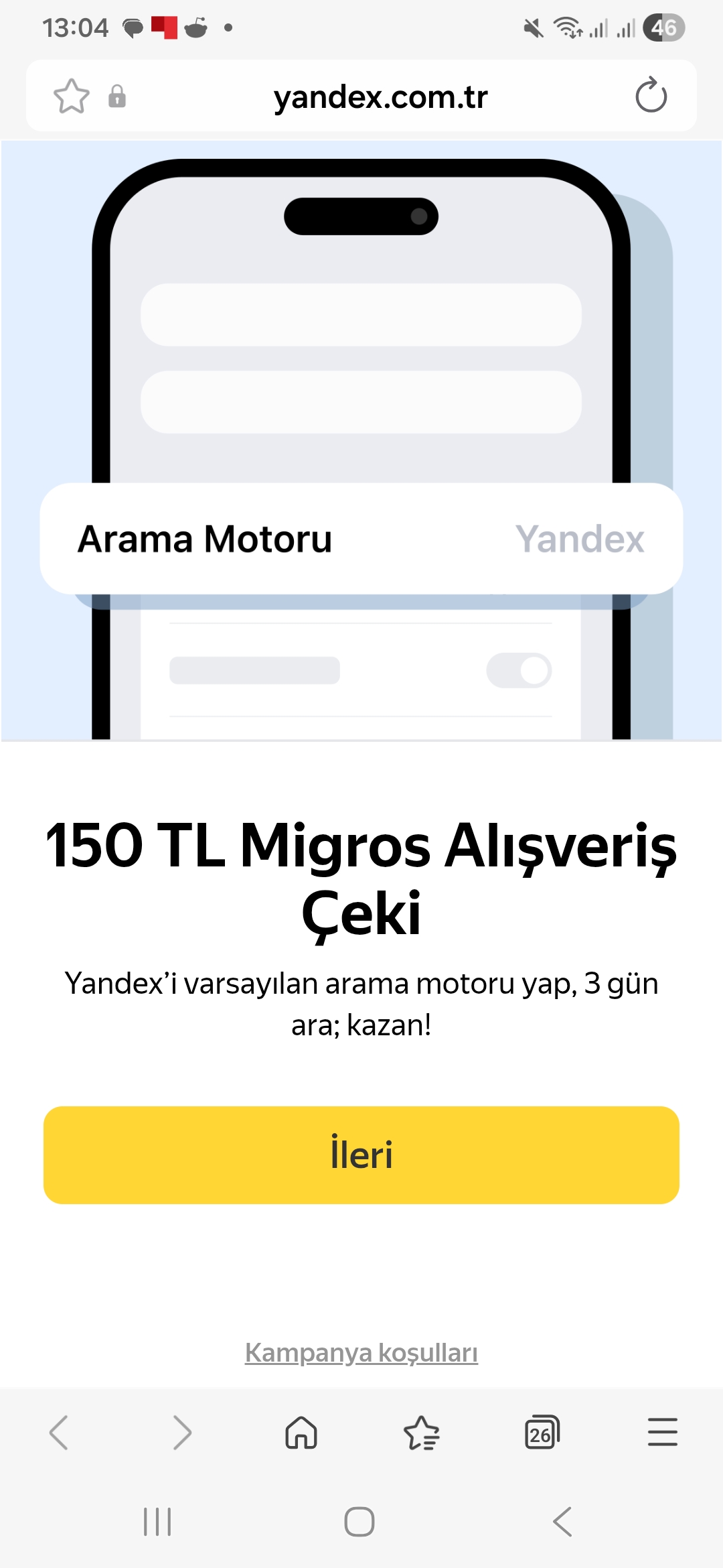 Yandex’e giriş yap, 150 TL Migros Alışveriş Çekini al 1 yandex migros çeki