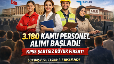 İŞKUR üzerinden KPSS şartsız 3.180 kamu personel alımı başladı. TYP