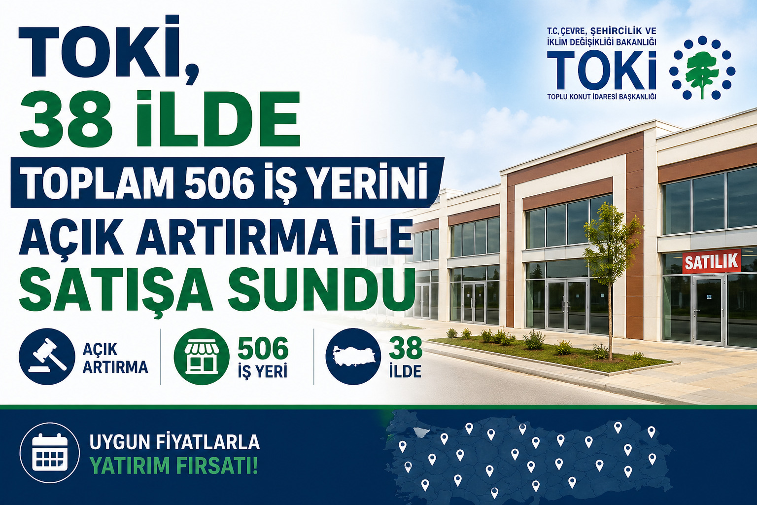 TOKİ, 38 ilde toplam 506 iş yerini açık artırma ile